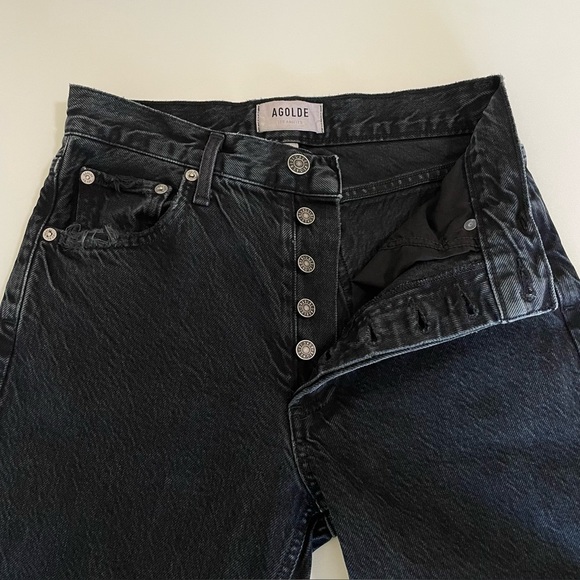 Agolde Jamie High Rise Classic Slim Fit Rigid Denim Jean Rematch Washed Black 24 - Picture 5 of 11